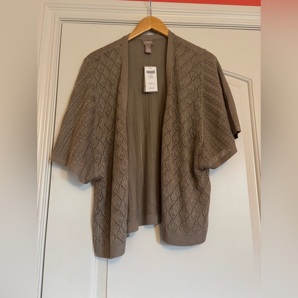CHICOS Women's Large (Size 2 in Chico's) Tan Open-Front Sweater Cardigan. NWT.